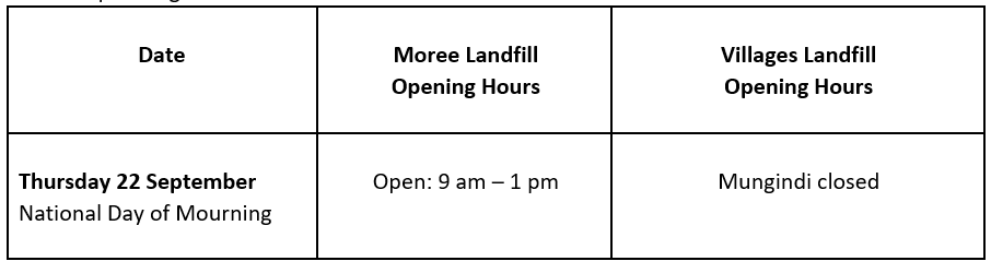 Day of mourning - Landfill hours 