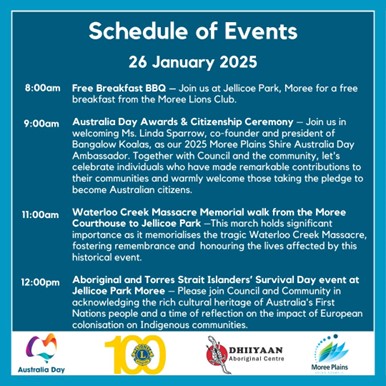 Schedule of Events in Moree 26 January 2025