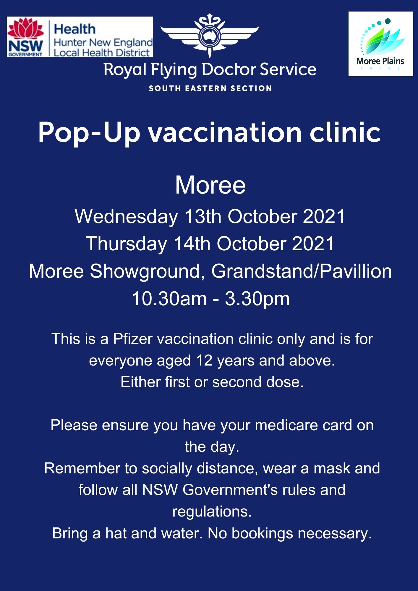 Vaccination clinics Moree 13 14 October 2021