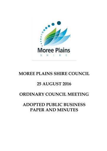 August 25 2016 Adopted Public Business Paper and Minutes Ordinary Council Meeting