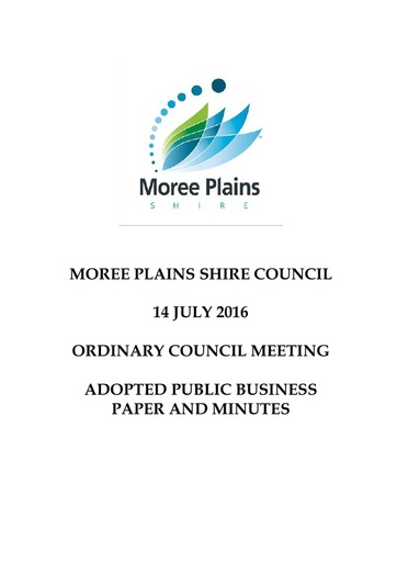 July 14 2016     Adopted Public Business Paper and Minutes    Ordinary Council Meeting