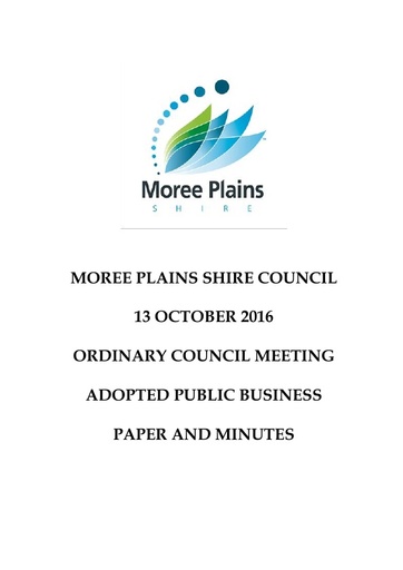 October 13 2016 Adopted Public Business Paper and Minutes Ordinary Council Meeting