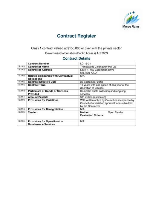 2013 Current Contract Transpacific Cleanaway