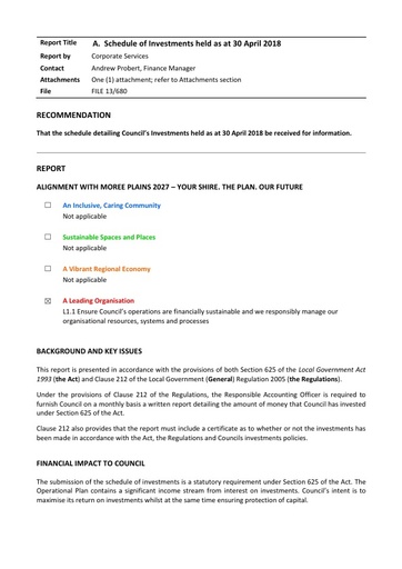 Late Report A Investment Report April 2018