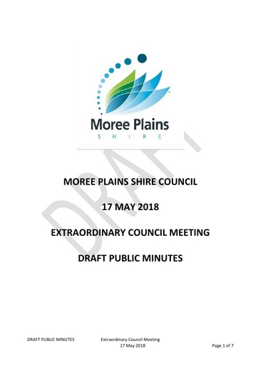 2018 05 17 Draft Public Minutes 17 May 2018 Extraordinary Council Meeting