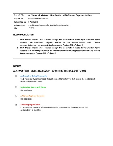 Notice of Motion   Councillor Kerry Cassells   Nomination for MAAC Board