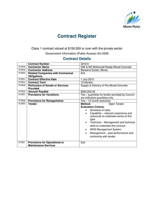 2015 Current Contract McDonald Ready Mixed Concrete