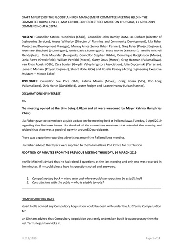 Report 7  Attachment 10  DRAFT MINUTES OF THE FLOODPLAIN RISK MANAGEMENT COMMITTEE MEETING